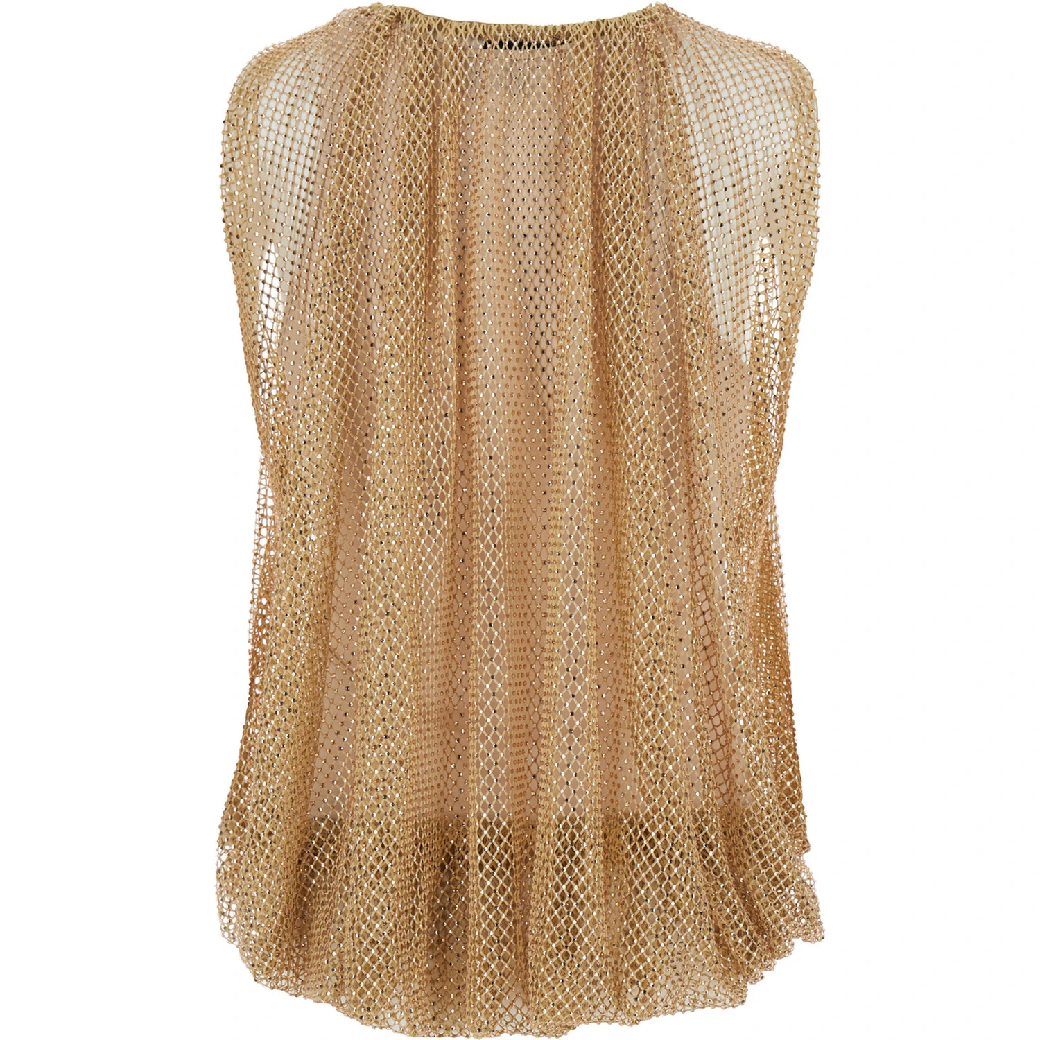 Beige Top with Mesh Design and All-Over Rhinestone Application in Fabric Woman