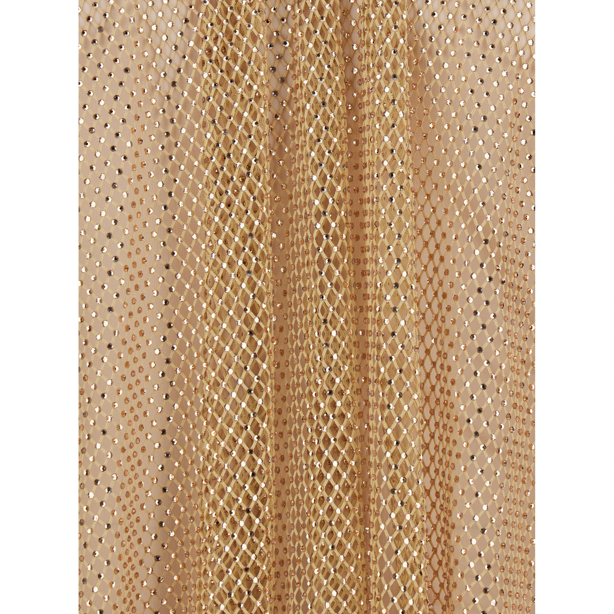 Beige Top with Mesh Design and All-Over Rhinestone Application in Fabric Woman