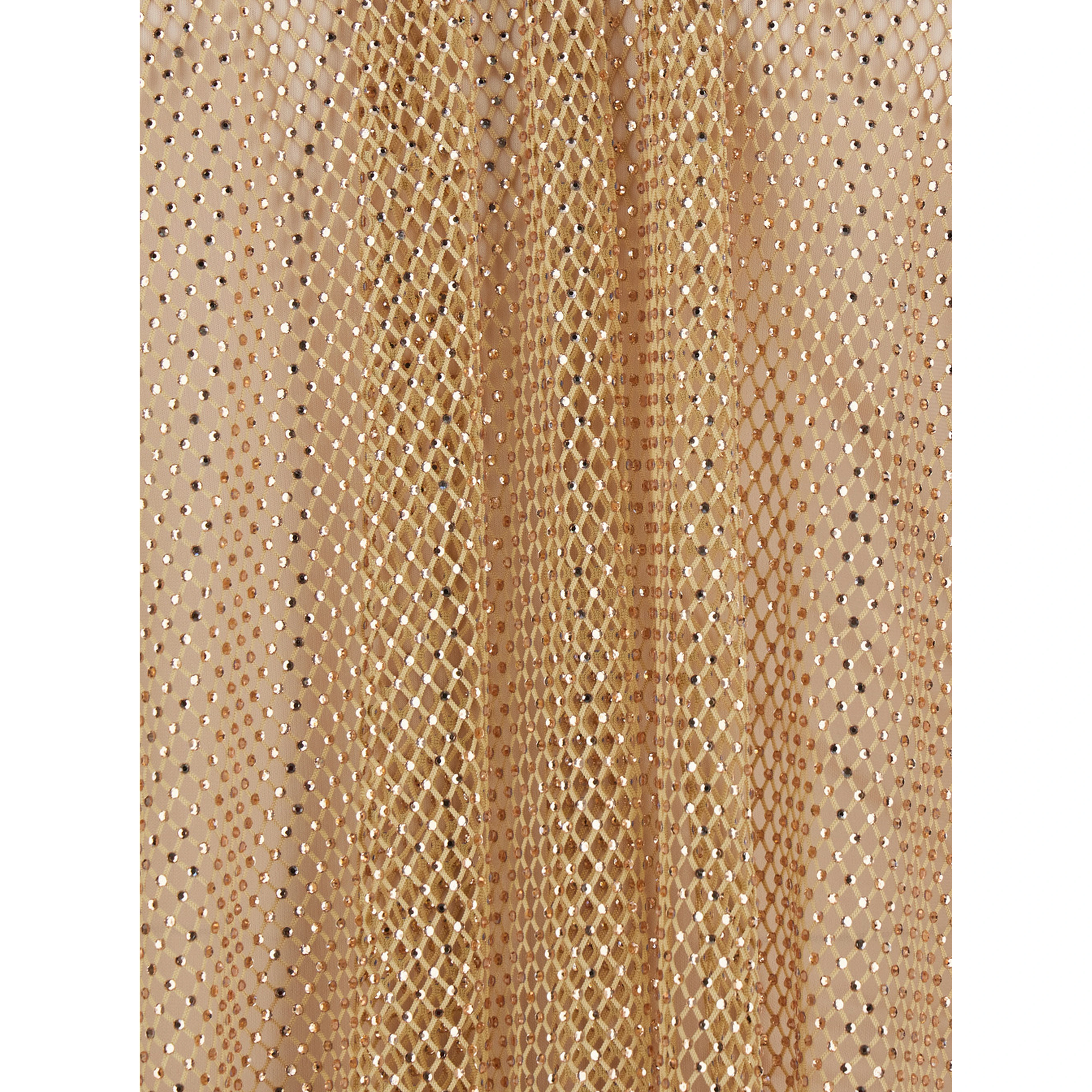 Beige Top with Mesh Design and All-Over Rhinestone Application in Fabric Woman