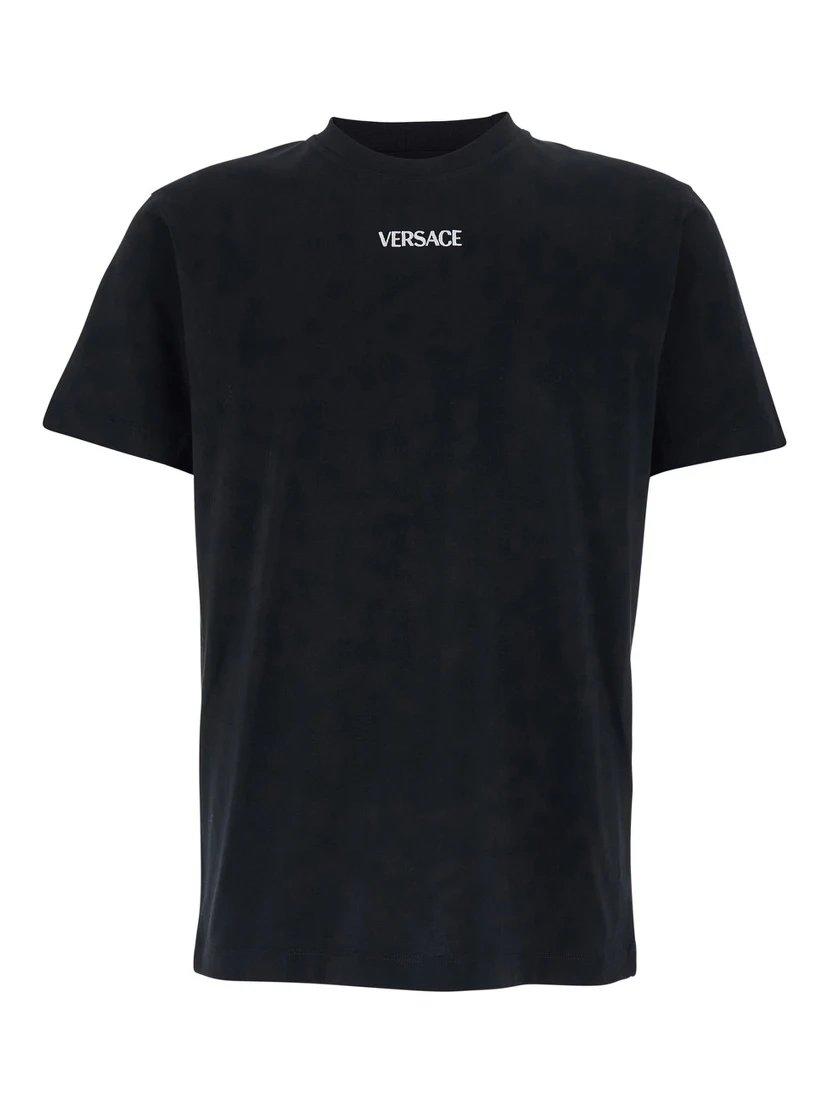 Black T-Shirt with Lettering Logo on the Front in Cotton Man