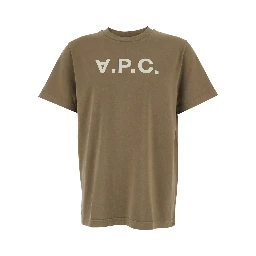 Brown Crewneck T-Shirt with Logo Lettering on the Front in Cotton Man