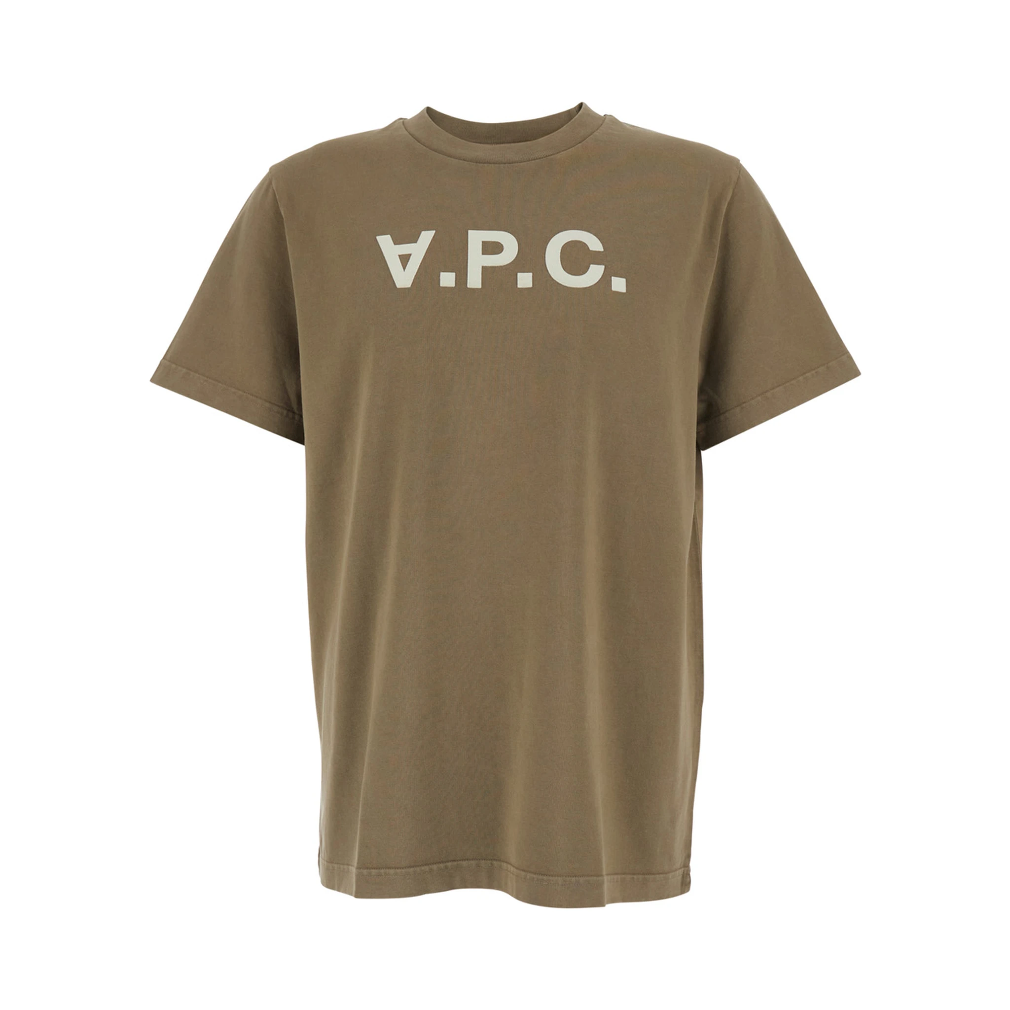 Brown Crewneck T-Shirt with Logo Lettering on the Front in Cotton Man