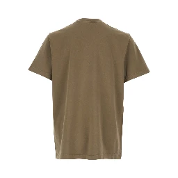 Brown Crewneck T-Shirt with Logo Lettering on the Front in Cotton Man