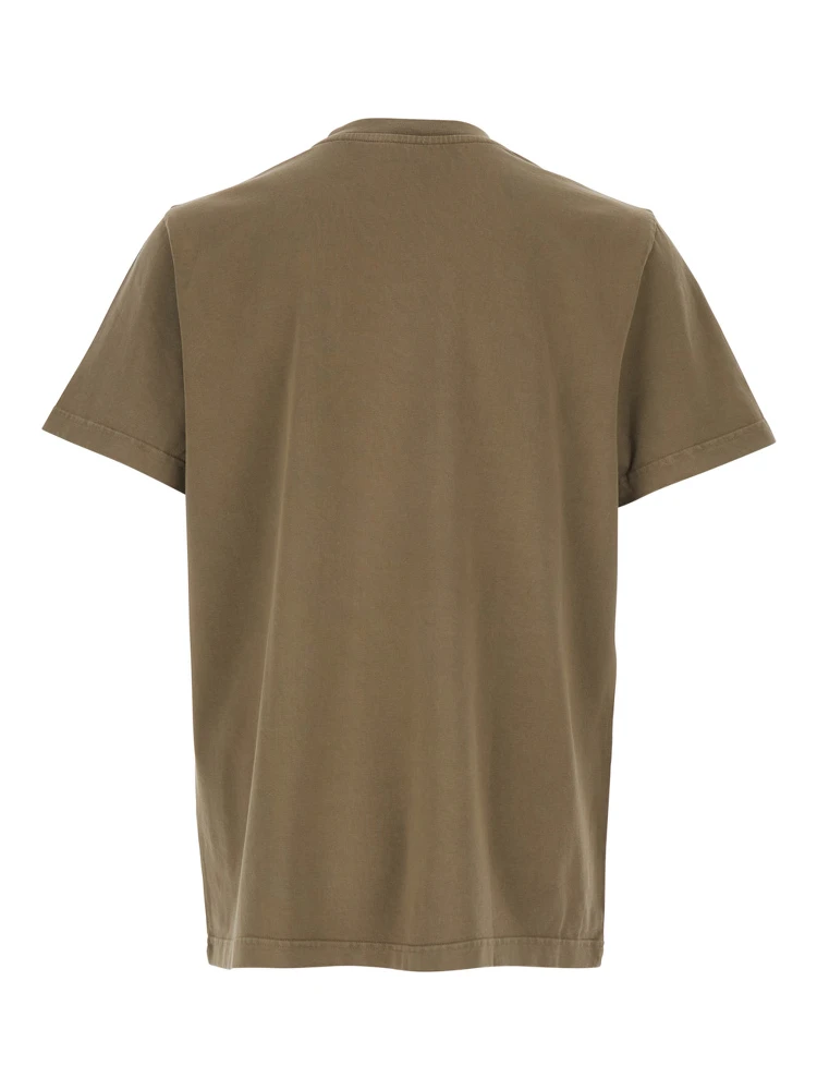 Brown Crewneck T-Shirt with Logo Lettering on the Front in Cotton Man alternative