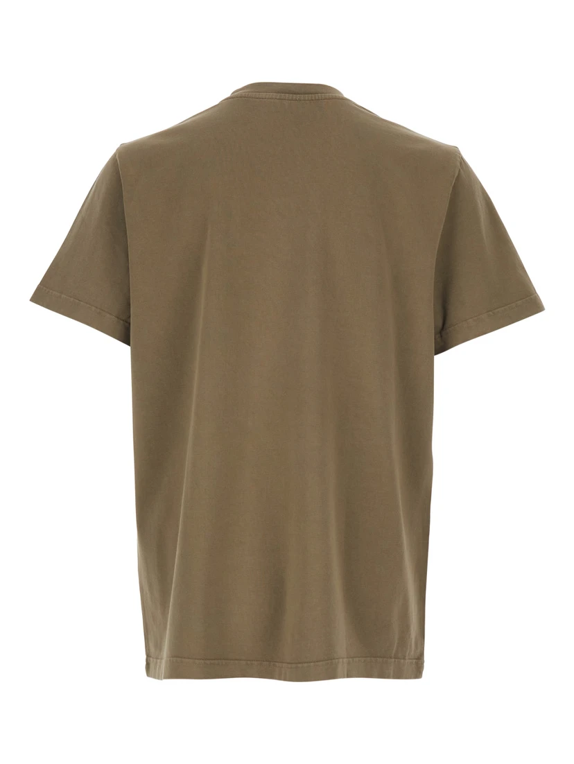 Brown Crewneck T-Shirt with Logo Lettering on the Front in Cotton Man