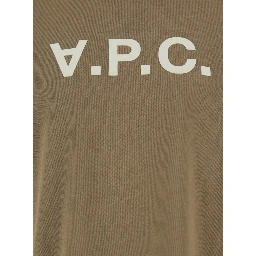 Brown Crewneck T-Shirt with Logo Lettering on the Front in Cotton Man