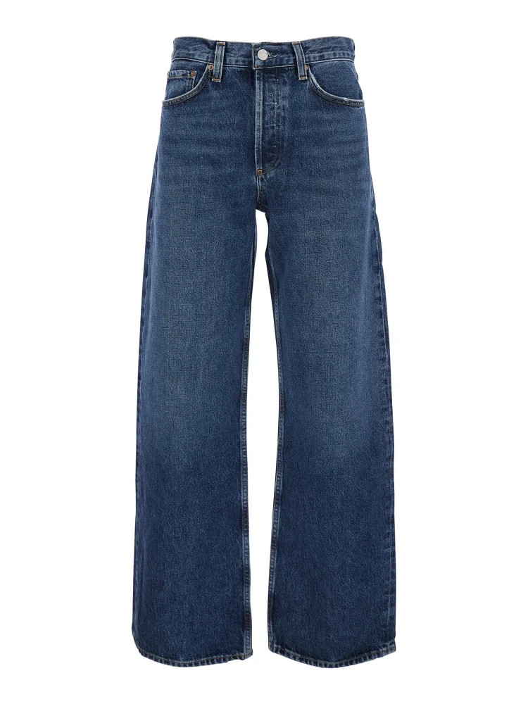 Arc Blue Jeans with Logo Patch on the Rear and Wide Leg in Denim Woman