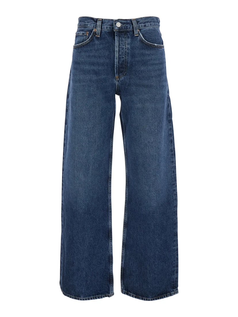 Arc Blue Jeans with Logo Patch on the Rear and Wide Leg in Denim Woman