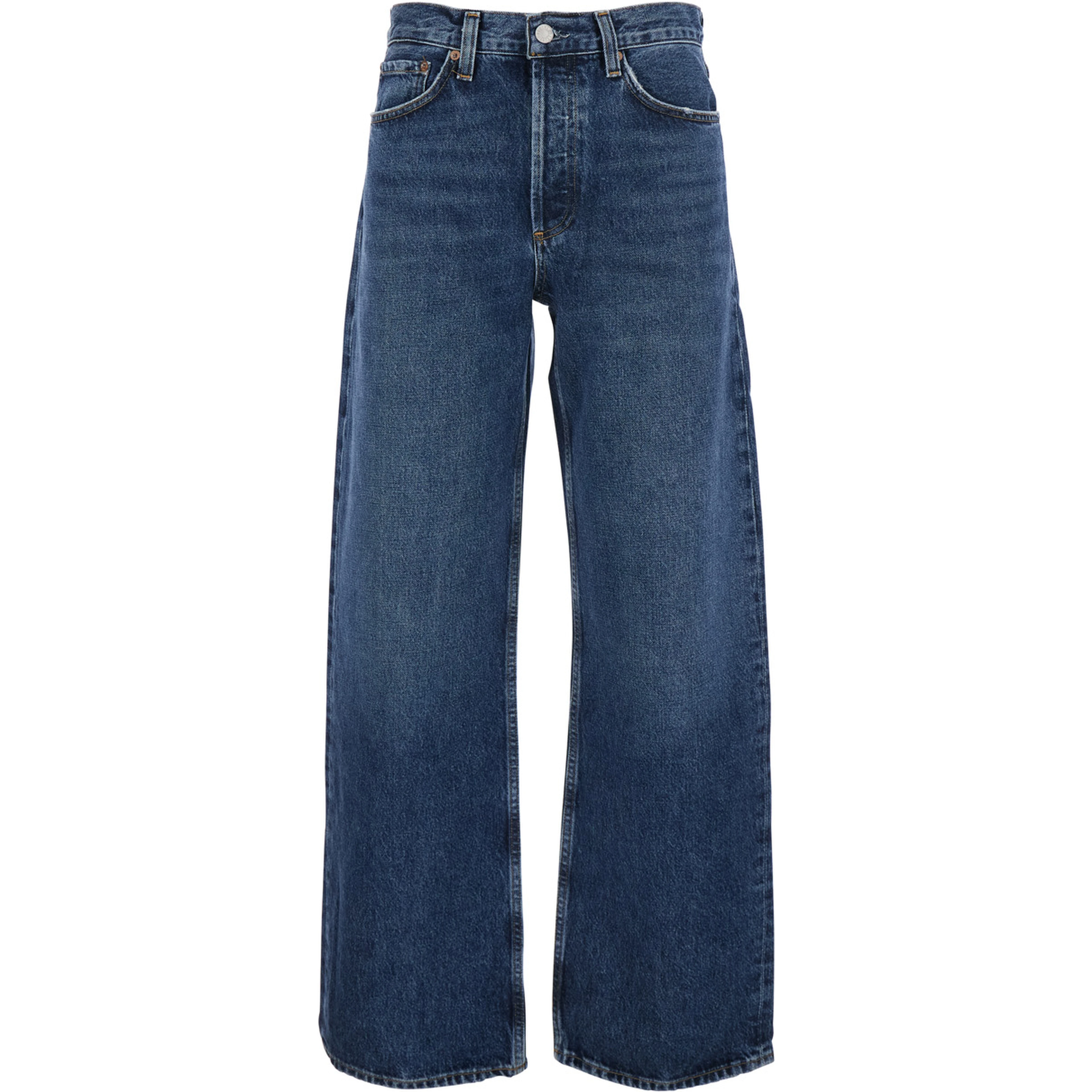 Arc Blue Jeans with Logo Patch on the Rear and Wide Leg in Denim Woman