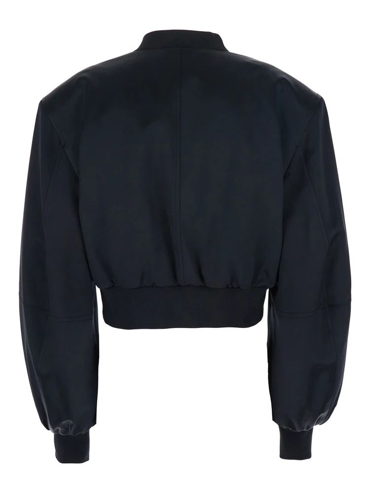 Black Cropped Bomber Jacket with Tonal Logo Lettering Embroidery on the Front in Viscose Woman alternative