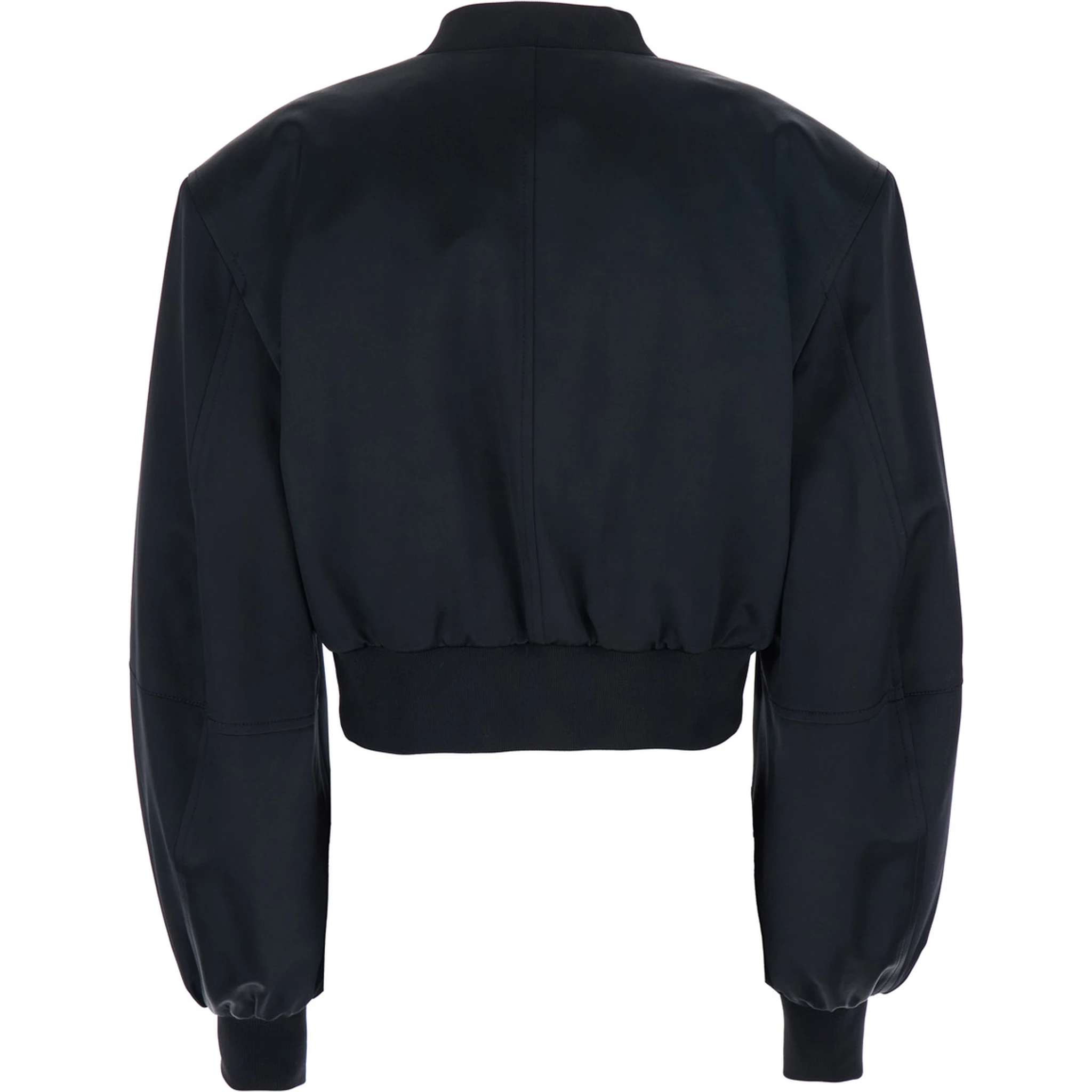 Black Cropped Bomber Jacket with Tonal Logo Lettering Embroidery on the Front in Viscose Woman