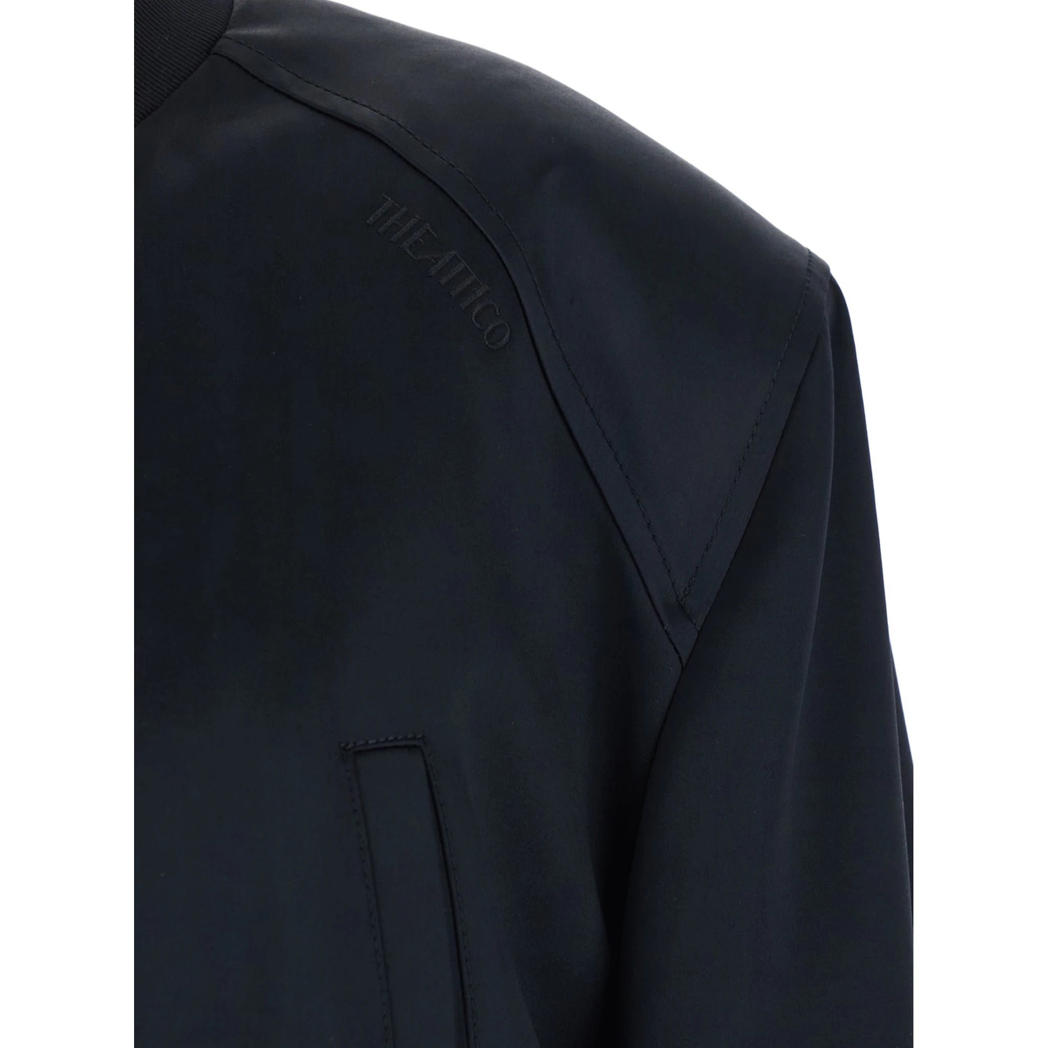 Black Cropped Bomber Jacket with Tonal Logo Lettering Embroidery on the Front in Viscose Woman