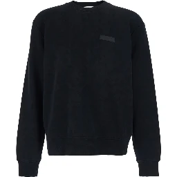 سويت شيرت أسود برقبة دائرية وشعار مطبوع على الجهة الأمامية، مصنوع من القطن الرجالي