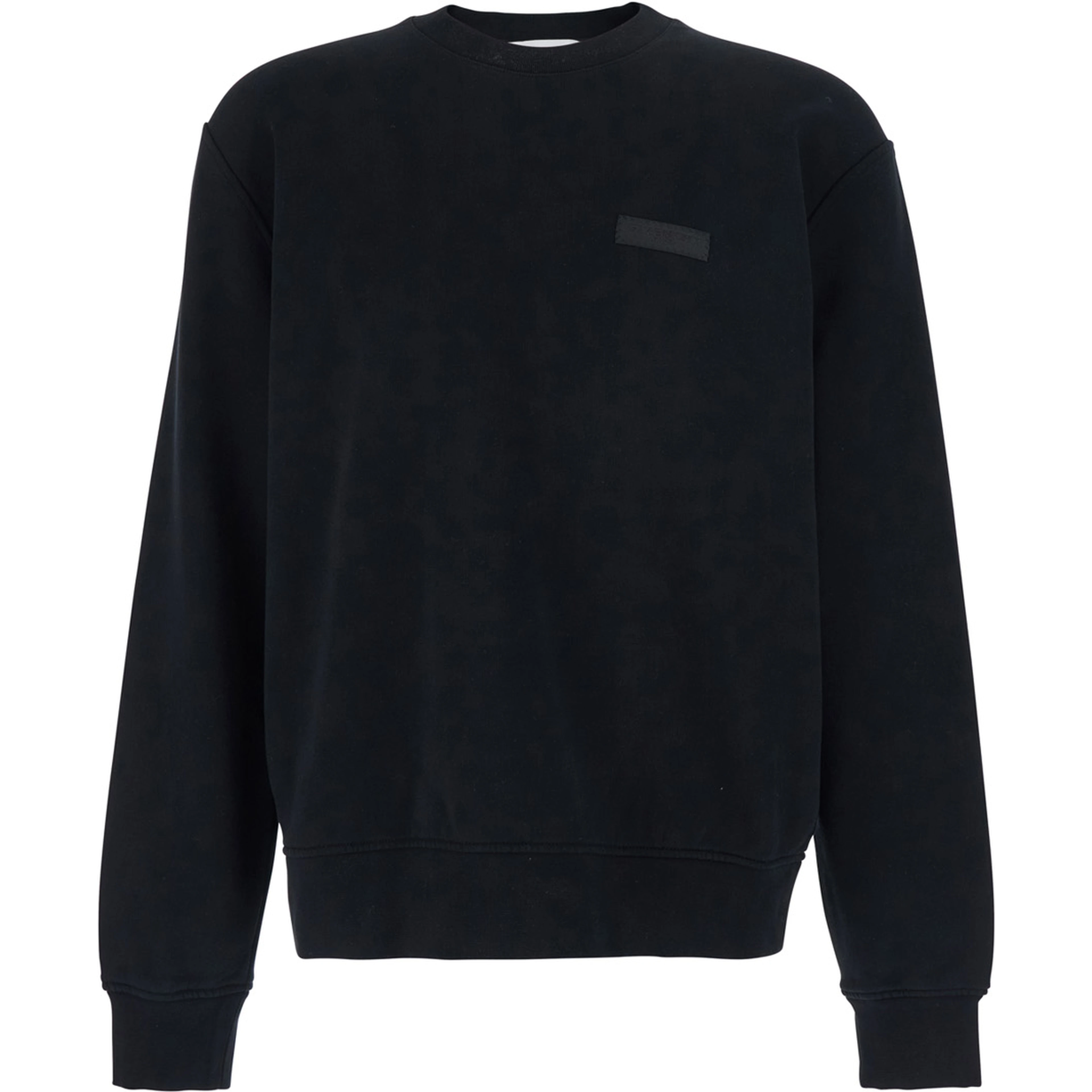 Black Crewneck Sweatshirt with Logo Patch on the Front in Cotton Man