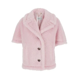 Corvino Pink Cape with Classic Lapels and Short Sleeves in Fur Woman