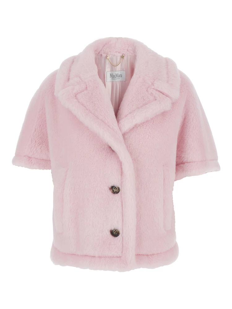 Corvino Pink Cape with Classic Lapels and Short Sleeves in Fur Woman