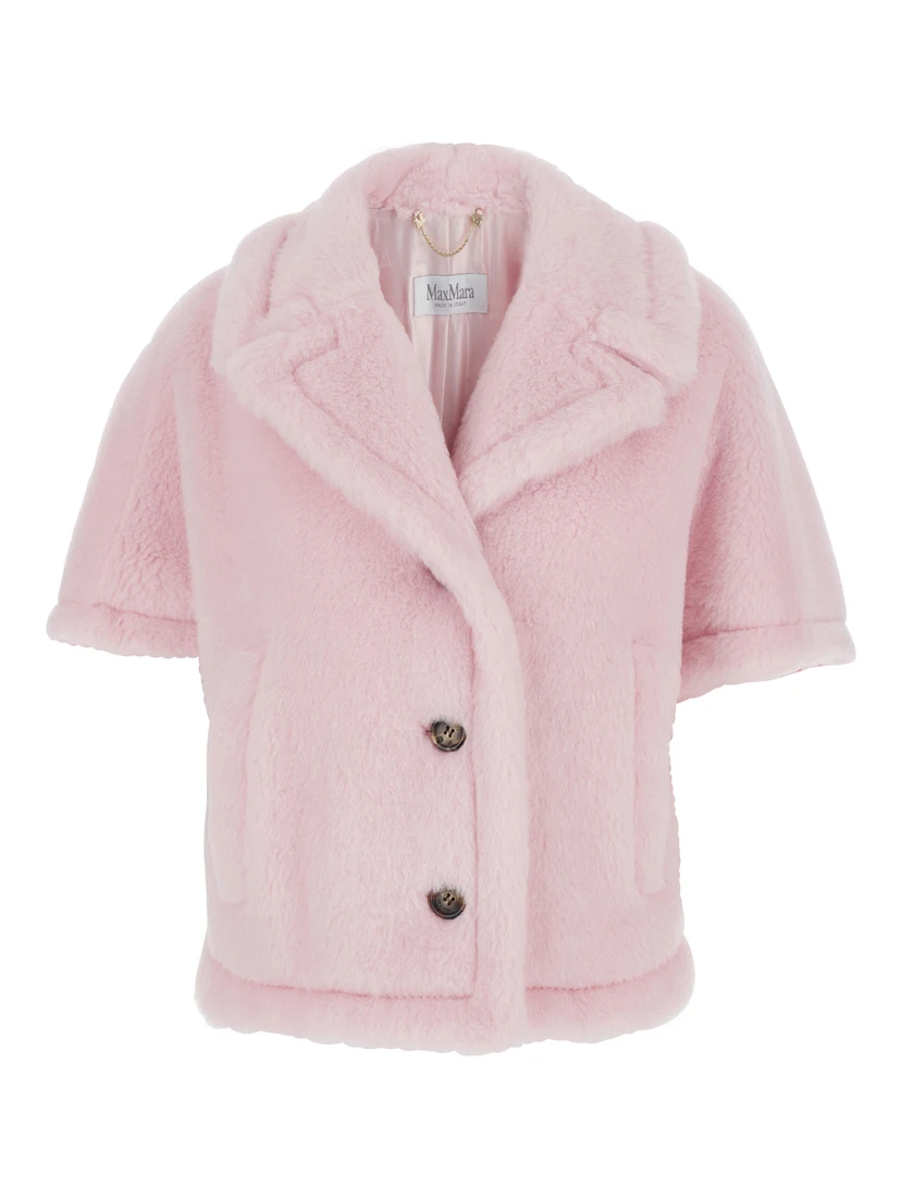 Corvino Pink Cape with Classic Lapels and Short Sleeves in Fur Woman