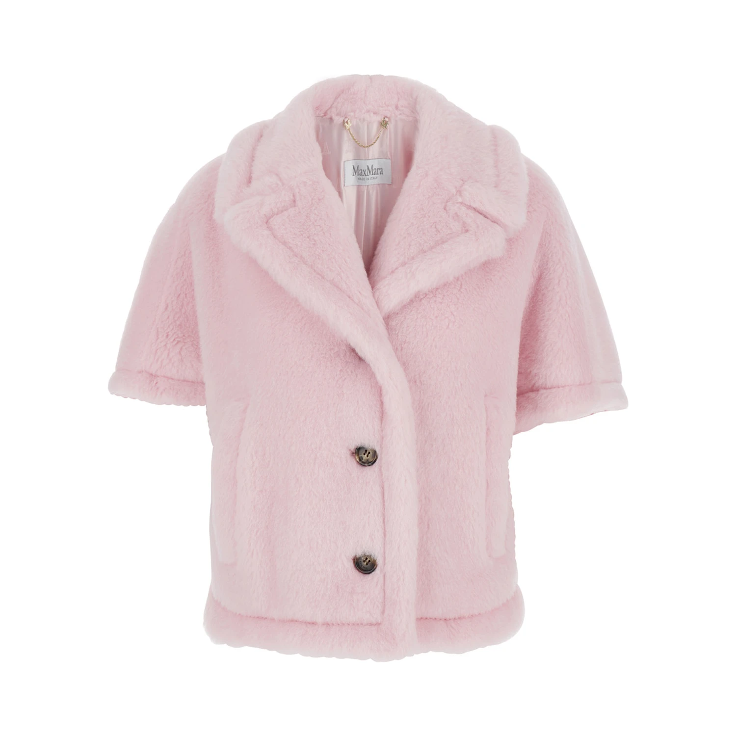 Corvino Pink Cape with Classic Lapels and Short Sleeves in Fur Woman