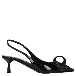 Black Leather Stiletto Heel Sandals