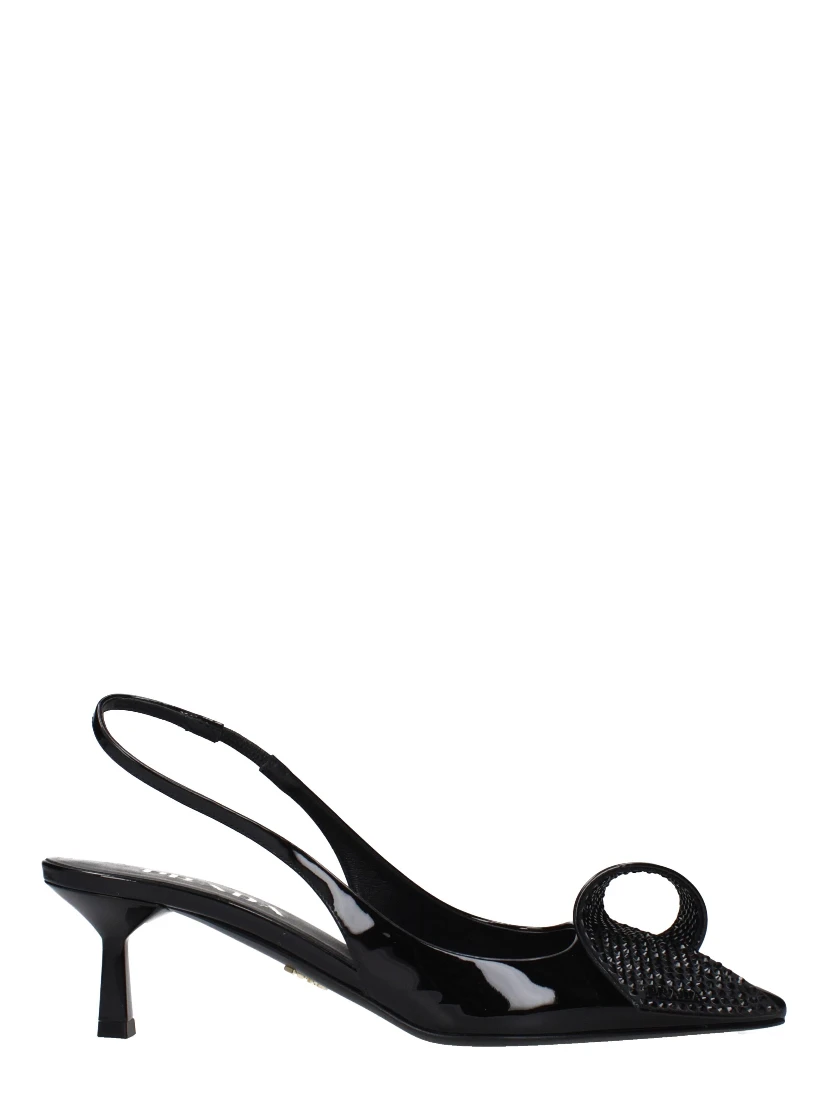 Black Leather Stiletto Heel Sandals