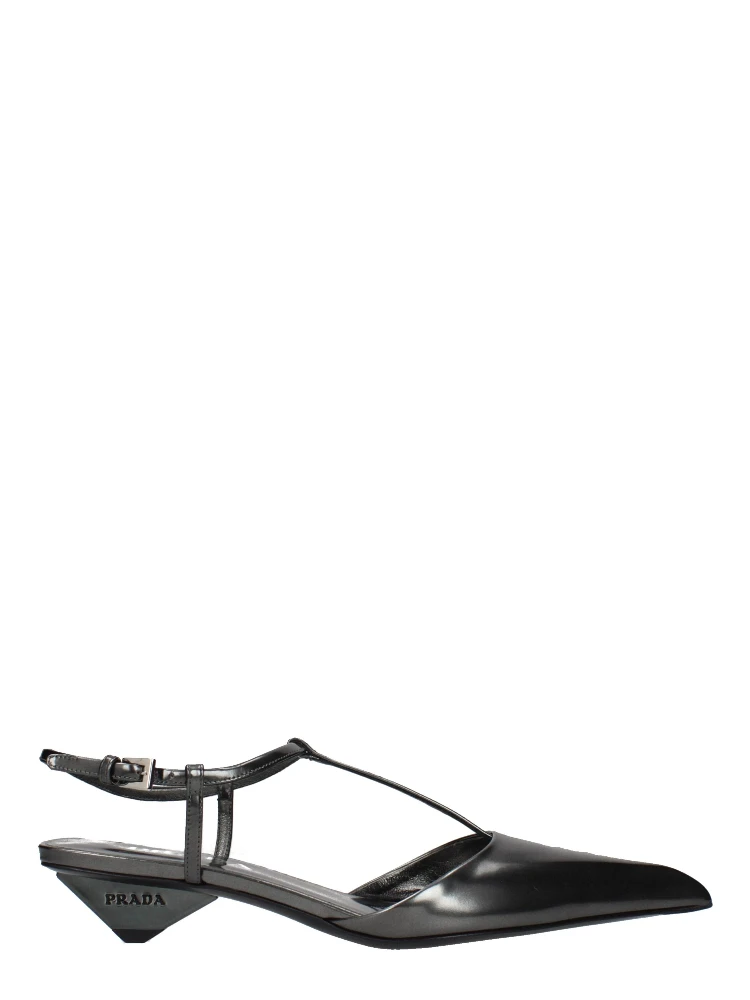 Gray Leather Flat Sandals
