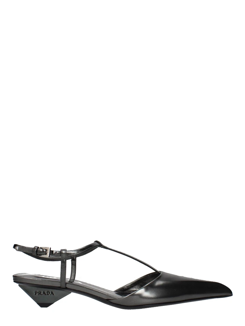 Gray Leather Flat Sandals