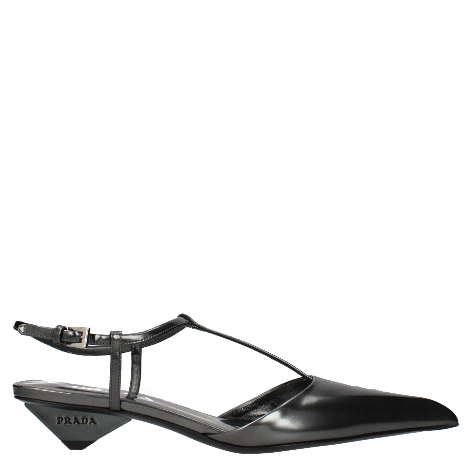 Gray Leather Flat Sandals