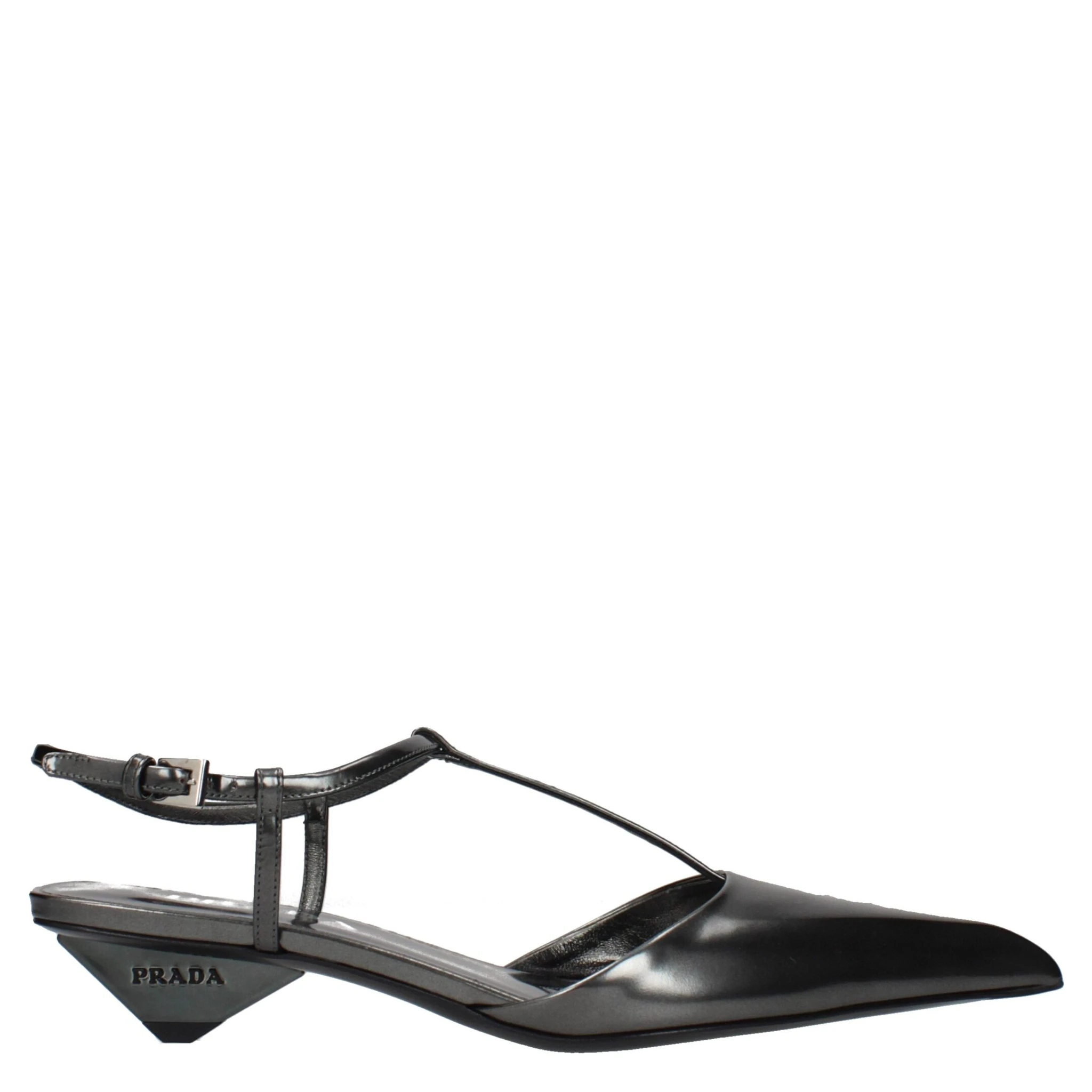 Gray Leather Flat Sandals