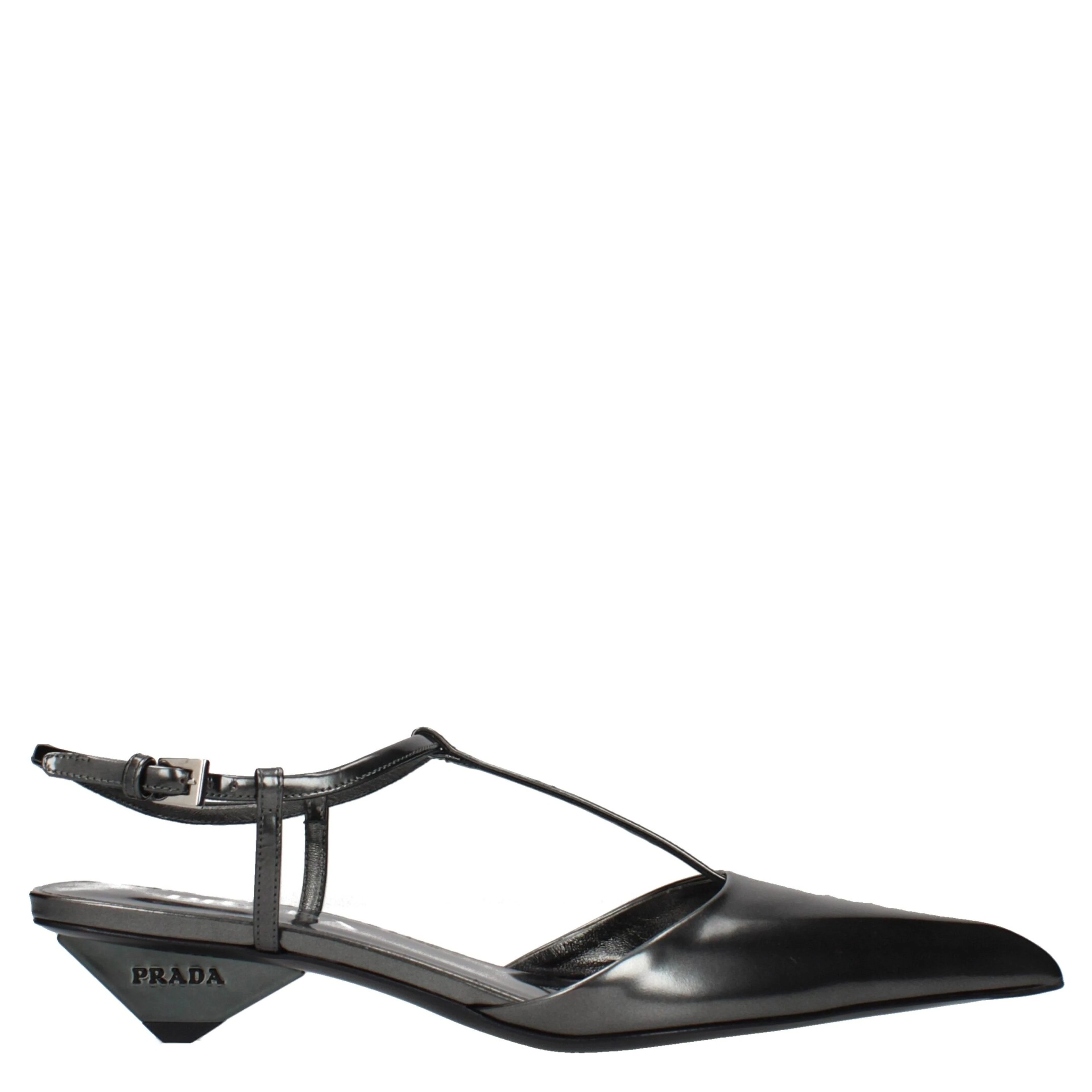 Gray Leather Flat Sandals