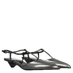 Gray Leather Flat Sandals