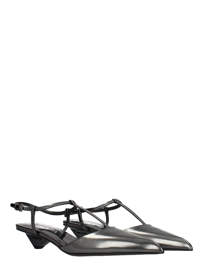 Gray Leather Flat Sandals
