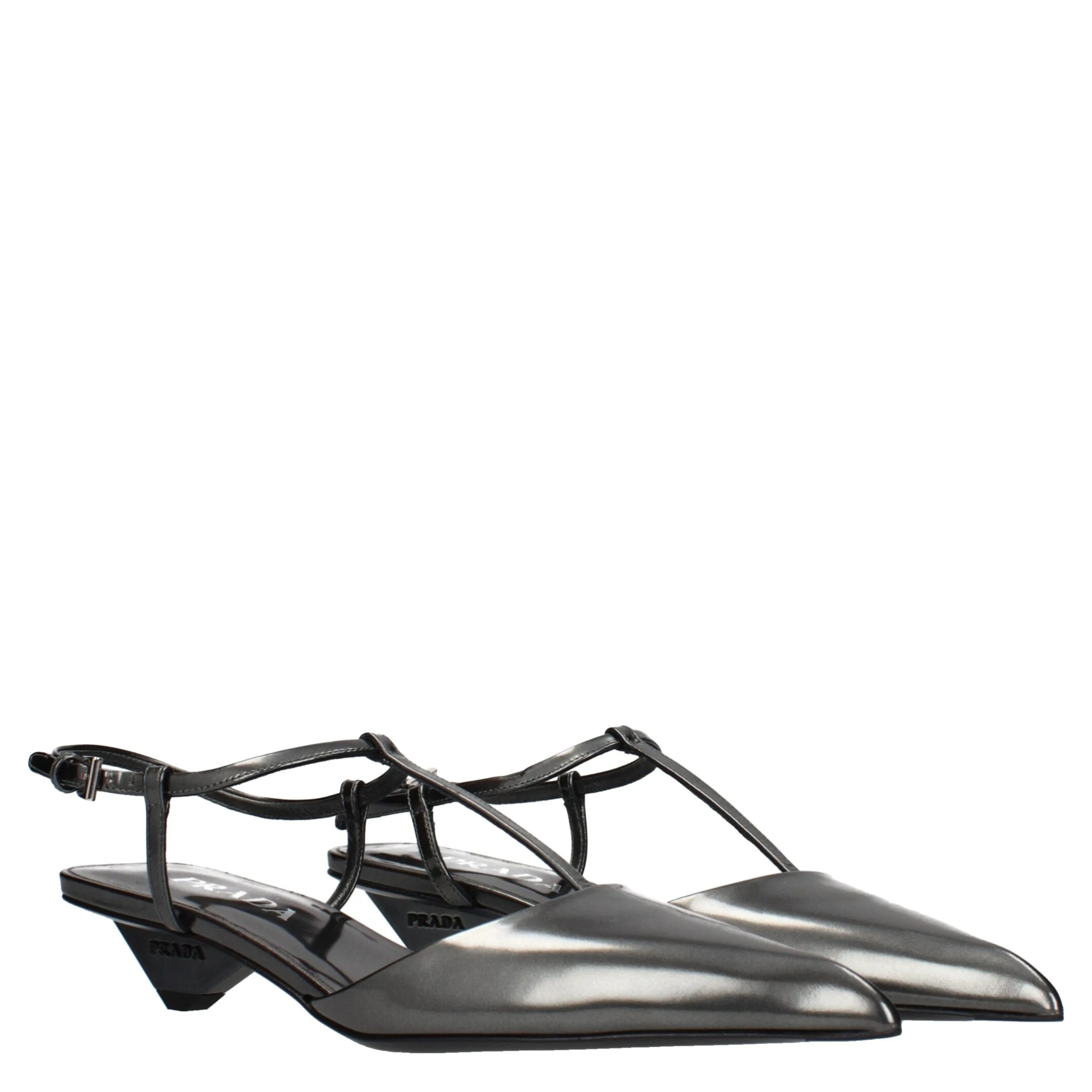 Gray Leather Flat Sandals