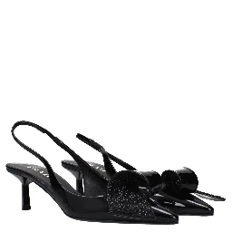 Black Leather Stiletto Heel Sandals