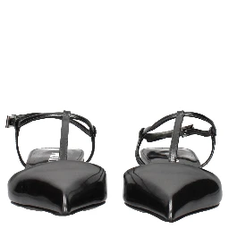 Gray Leather Flat Sandals