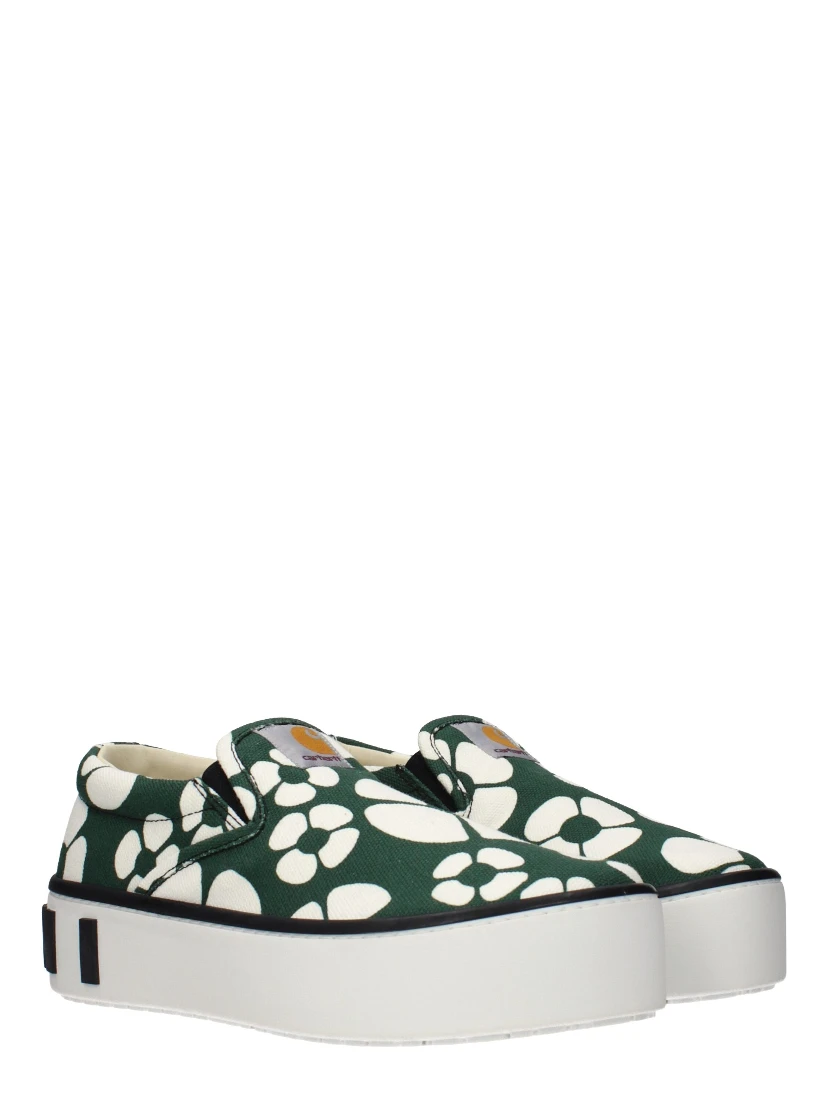 Green Fabric Slip-On Loafers