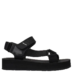 Black Fabric Flat Sandals