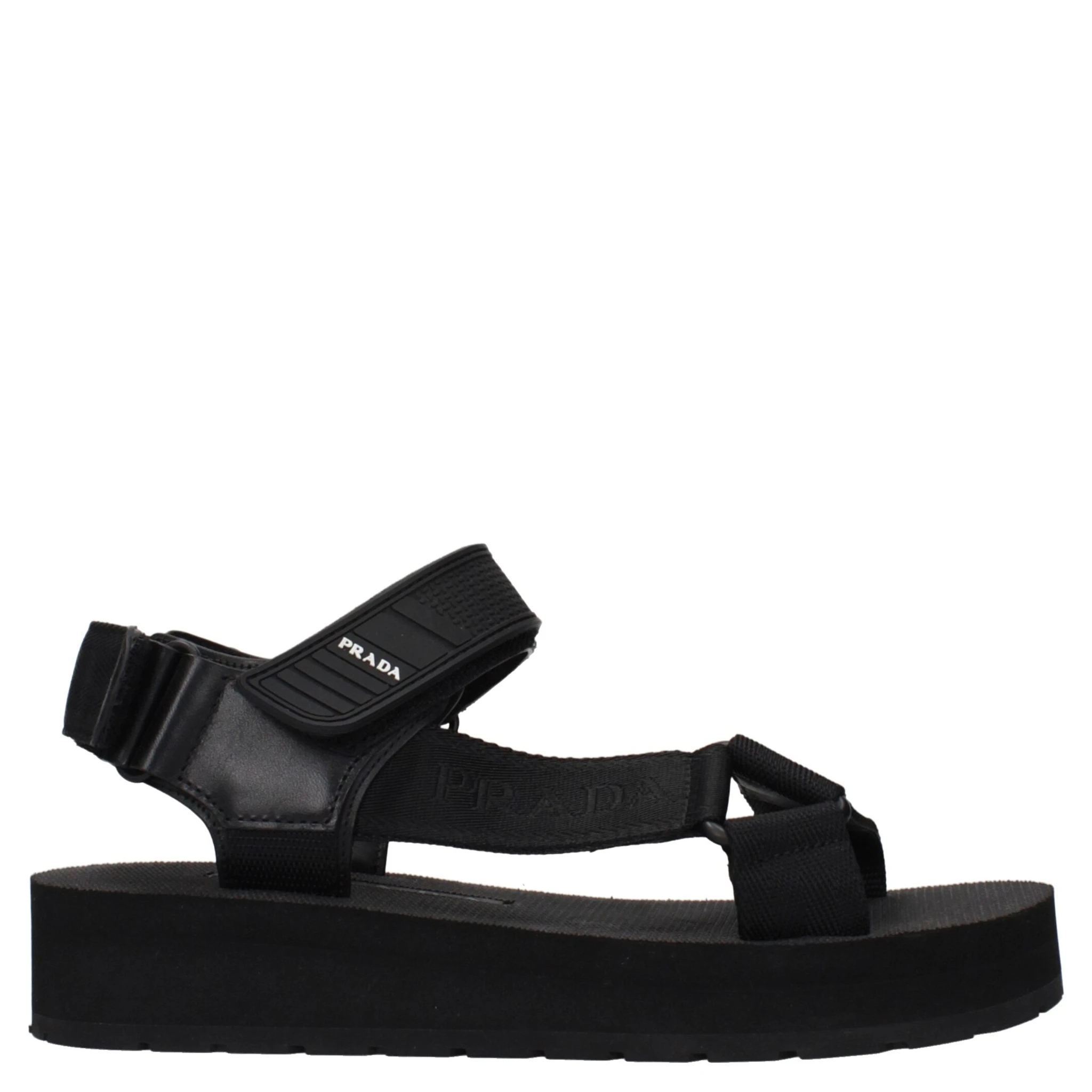 Black Fabric Flat Sandals