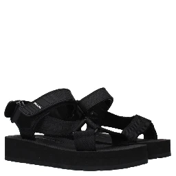 Black Fabric Flat Sandals