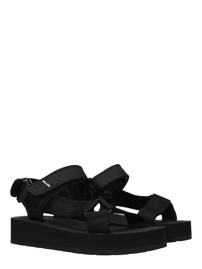 Black Fabric Flat Sandals