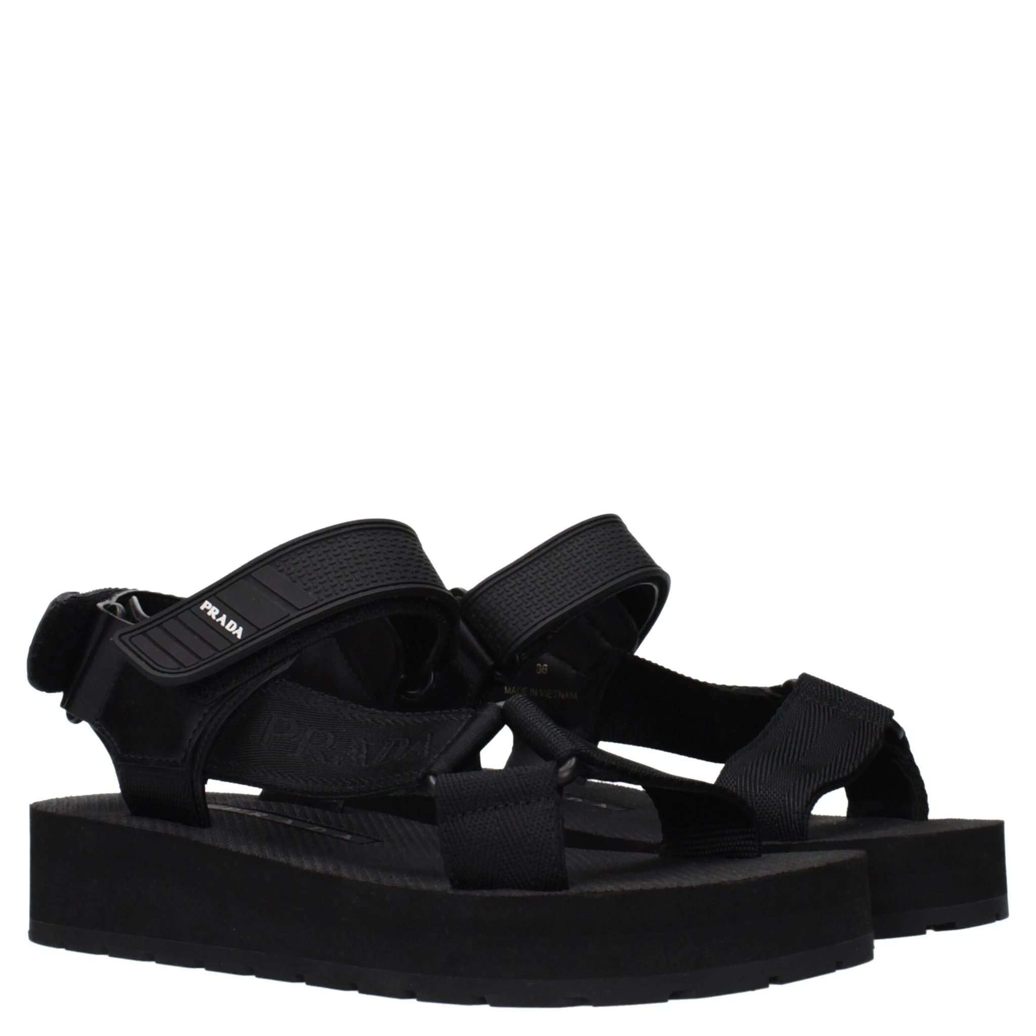 Black Fabric Flat Sandals