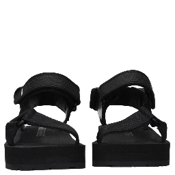 Black Fabric Flat Sandals