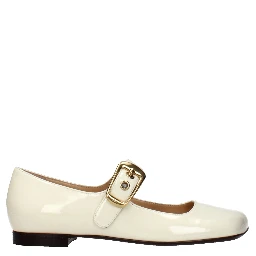 Beige Leather Ballet Flats