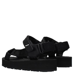 Black Fabric Flat Sandals