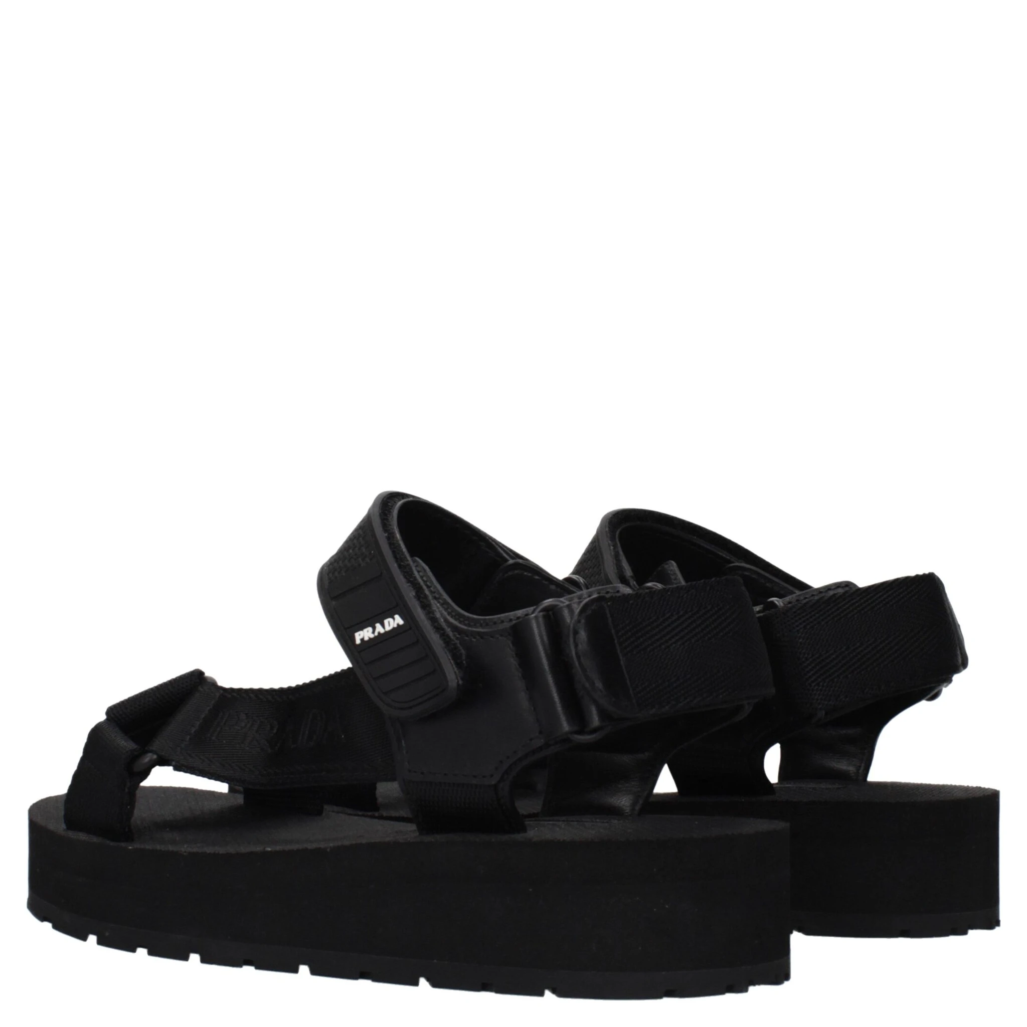 Black Fabric Flat Sandals