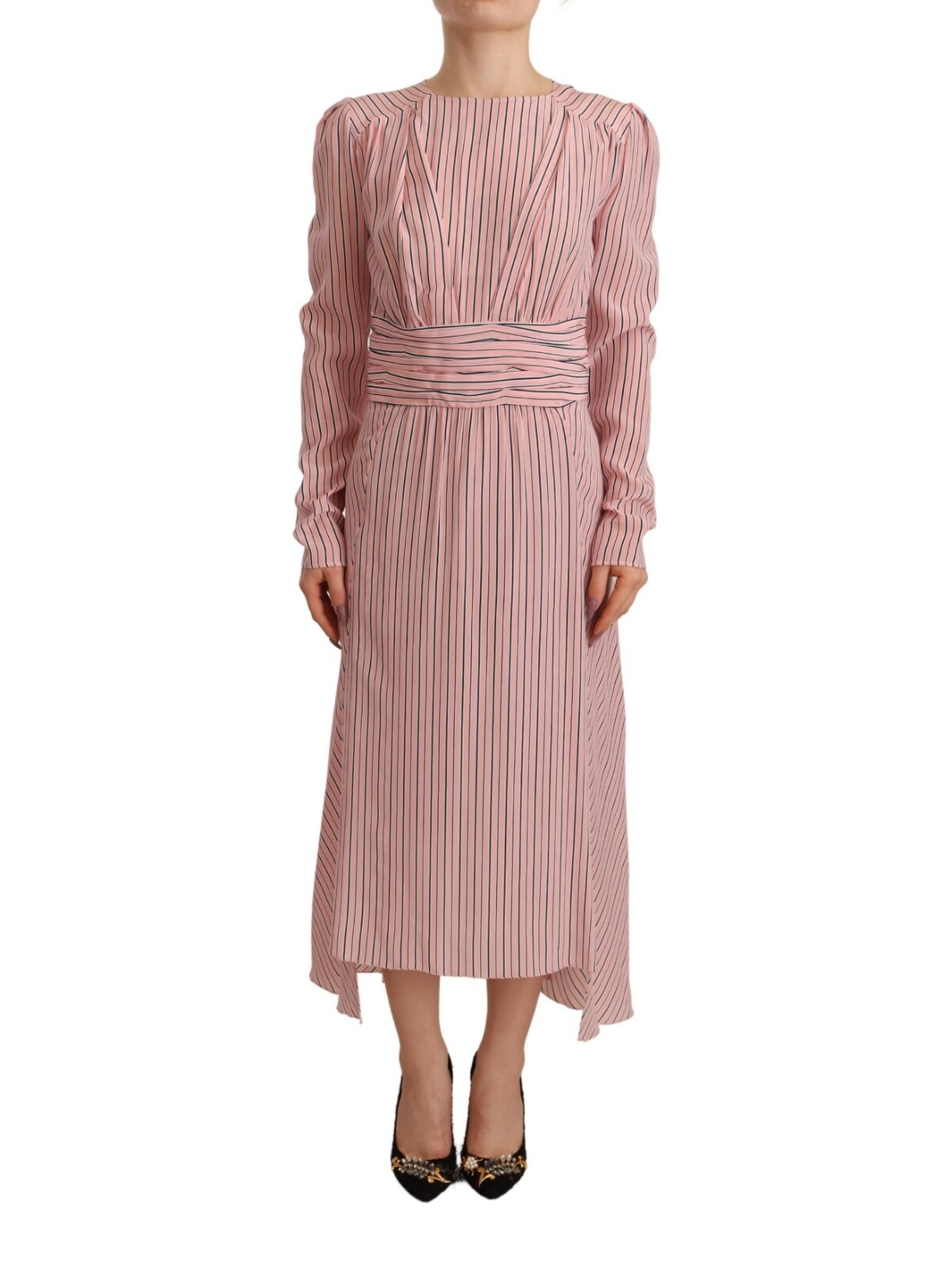 Pink Stripes Long Sleeves Sheath Midi Dress