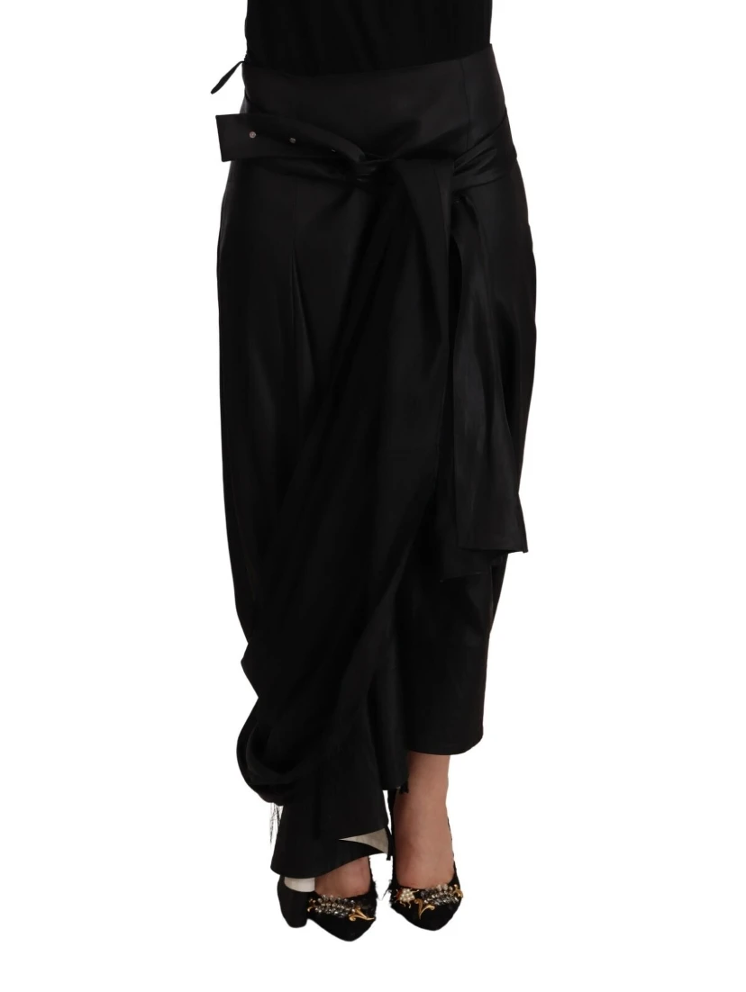 Acetate Black High Waist Wrap Style Asymmetric Skirt