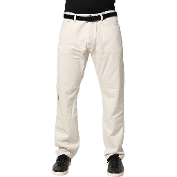 White Cotton Straight Mid Waist Denim Men Trouser Jeans
