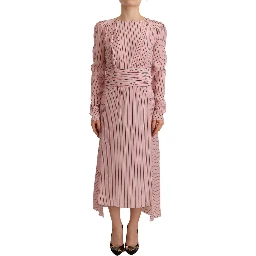 Pink Stripes Long Sleeves Sheath Midi Dress