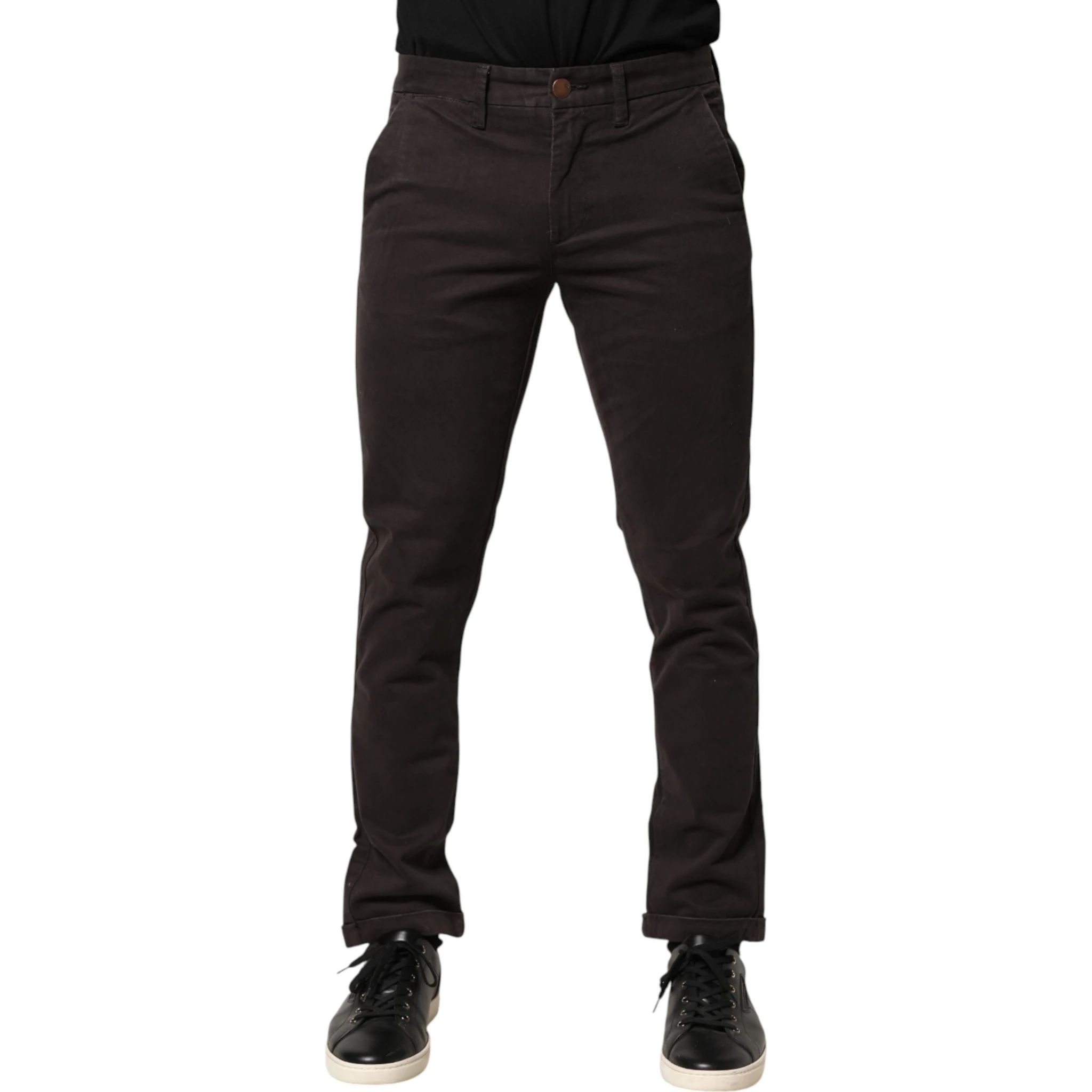Dark Brown Cotton Stretch Skinny Mid Waist Men Trouser Pants