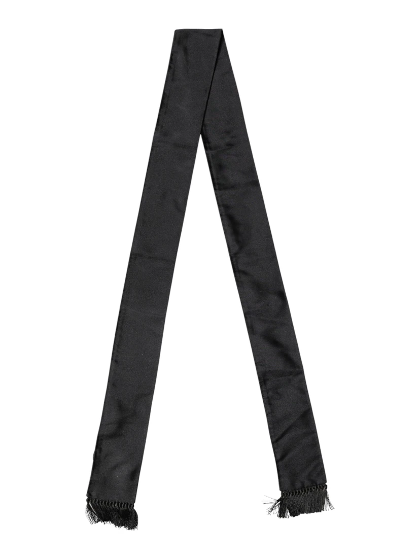Black Silk Fringes Neck Wrap Foulard Scarf